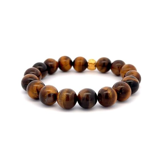 24K Gold Money Bag Lucky Charm Bracelet Gemstones Tiger Eye Brown 10mm - Picture 5 of 5
